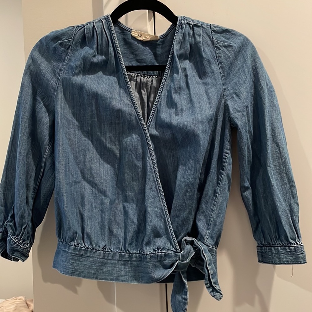 Madewell XXS denim side tie long sleeve shirt